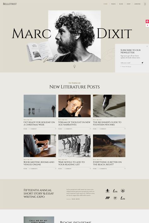 The "Belletrist - Blog Theme for Writers" is a WordPress theme designed specifically for writers, authors, and bloggers who want to create an elegant and writer-focused blog or website. It offers a range of features and customization options tailored to showcase your writing and engage with your audience effectively. Writers Website Design, Writer Blog Design, Creative Website Portfolio, Writer Portfolio Website, Blog Archive Page Design, Writer Website Design Inspiration, Typography Website Design Inspiration, Blog Inspiration Design Layout, Marketing Consultant Website