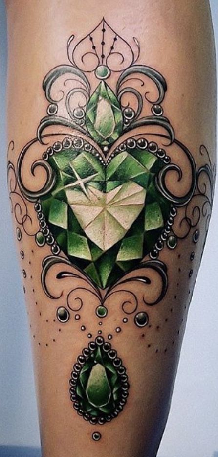 Emerald Gem Tattoo, Dangle Tattoo, Gem Stone Tattoo, Gem Tattoo Design, Jewel Tattoos, Gemstone Tattoo, Tattoos For Dad Memorial, Phoenix Tattoo Feminine, Stone Tattoo