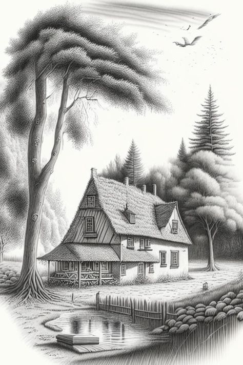 Landscape Paintings Pencil, Black And White Landscape Drawing, Pencil Shading Scenery, Landscape Pencil Sketch, Nature Sketches Pencil, Pencil Sketches Landscape, Landscape Drawing Tutorial, Pencil Drawings Of Nature, Landscape Pencil Drawings