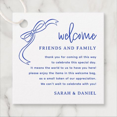 French Blue Wedding Welcome Gift Bag Basket Favor Tags Welcome Gift Wedding, Italy Wedding Welcome Bag, Wedding Guest Goodie Bag Ideas, Wedding Gift Bag Ideas, Wedding Guest Welcome Bags, Welcome Bag Note, Welcome Bags Wedding, Welcome Bag Tags, Toile Wedding