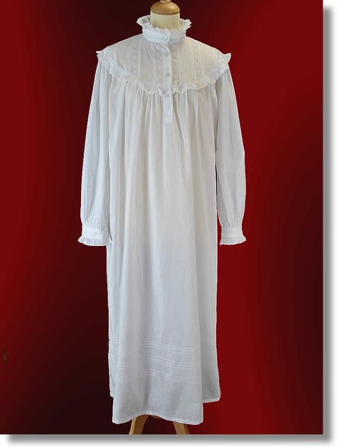 VICTORIA Long Sleeved Nightie Women Nightwear Outfit, Nightgown Romantic, Womens Nightwear, Nightwear Outfits, Victorian Nightgown, Cotton Nightwear, 1880s Fashion, Angel Dress, Dress Aesthetic