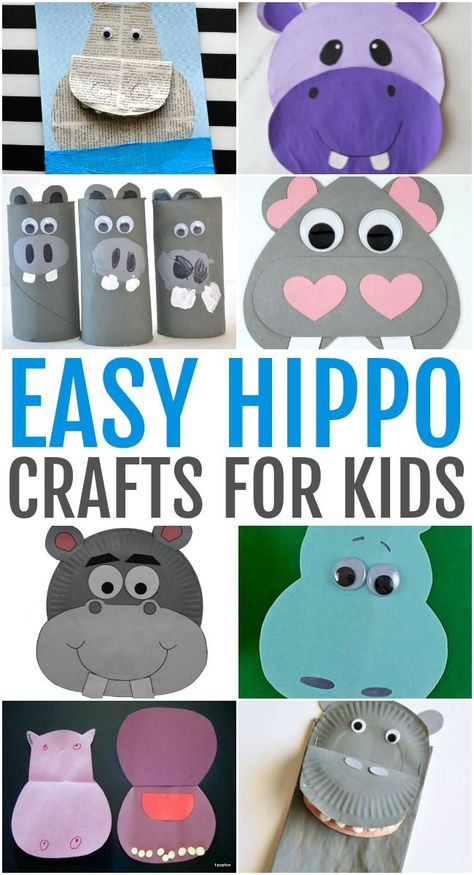 Make your own hippo crafts with easy arts and crafts instructions for kids, teens, and preschoolers. Craft Activities Preschool, Hippo Craft, Hippo Party, Hippo Crafts, Zoo Animal Crafts, Craft Instructions For Kids, 56th Birthday, January Crafts, K Crafts