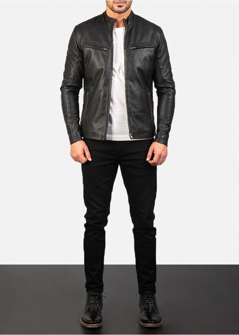 A simplistic, urban style essential that is in itself a timeless must-have. This men’s Ionic Black Leather Jacket carries the simplicity and practicality of urban life. A restrained use of design but a conscious approach to quality detail and finishing. Made of aniline finish sheepskin leather, having a quilted viscose lining, a zipper front closure, band style collar, zippered cuffs and two inner as well as four outer pockets offering awesome storage. Black Leather Jacket For Men, Men’s Black Leather Jacket Outfit, Men Outfit Leather Jacket, Men Black Leather Jacket Outfit, Mens College Outfits, Black Leather Jacket Outfit Men, Men Leather Jacket Outfit, Biker Leather Jacket Men, Leather Jacket Jeans Outfit