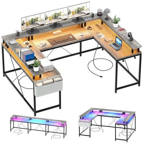 PRICES MAY VARY. REVERSIBLE U SHAPE & I SHAPE DESIGN OFFICE DESK - With reversible U shaped design, the office desk can provide you a fully functional workplace for whatever project you are working on. It features three desktops with plenty of surface area. You can use one side as a work area, second side for gaming area and the other for writing area. FULL MONITOR STAND AND POWER OUTLETS - The flexible full monitor stand allows for more space and helps to reduce your neck strain with a better s U Shaped Office Desk, Large Corner Desk, U Shaped Gaming Desk, Desk With Monitor Stand, Desk With Monitor, Large Computer Desk, Corner Desk Office, Long Desk, Writing Area