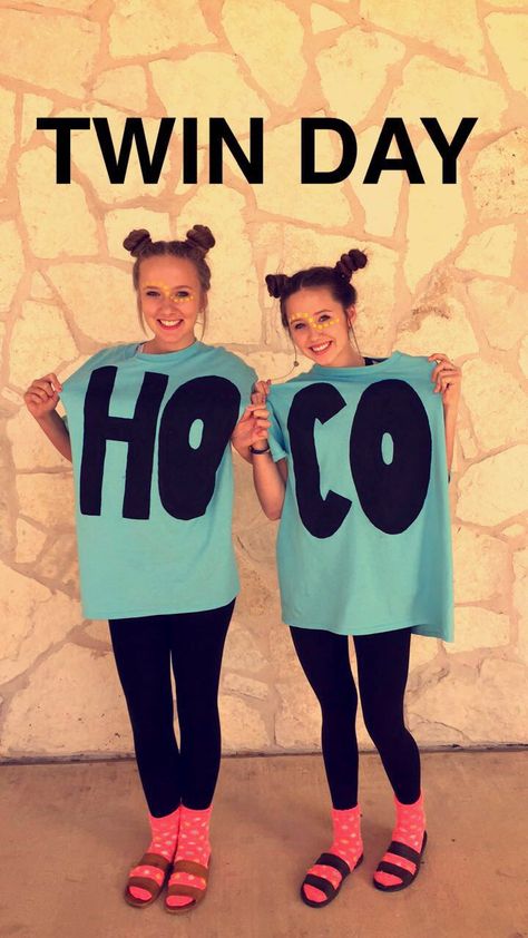 Homecoming Twin Day!!! HOCO Character Homecoming Ideas, Last Minute Twin Day Ideas For School, Hoco Twin Day Ideas, Twin Outfit Ideas For Spirit Week, Twin Day Spirit Week Friends Easy, Spirit Week Twin Day Ideas, Twin Day Spirit Week Friends, Twin Ideas For Spirit Week, Twin Day Outfits For Spirit Week