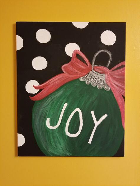 Painting of green ornament with Joy quote using acrylics. If you are interested in seeing more paintings, visit my Facebook page, Pain't it Pretty.  Thank you! Easy Christmas Canvas Paintings For Kids, Ornament Canvas Painting, Mini Christmas Canvas Paintings, Christmas Paintings Simple, Mini Canvas Christmas Paintings, Christmas Paintings On Canvas Easy Diy, Kids Canvas Painting, Dollar Tree Christmas Decor, Painting Stuff