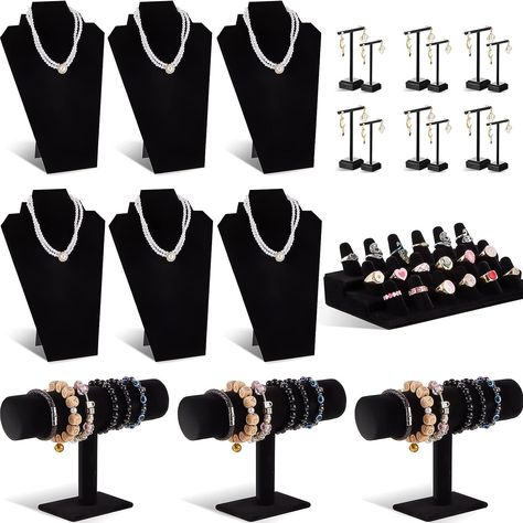 16 Pieces Black Velvet Jewelry Display Set Jewelry Display for Selling Black Velvet Necklace Display Bracelet Display Stand Finger Ring Display T Shape Earring Stand for Jewelry Showcase Organizer Stand For Jewelry, Velvet Jewelry Display, Bracelet Organizer, Velvet Necklace, Earring Display Stands, Ring Display, Jewelry Showcase, Jewelry Display Stands, Bracelet Display