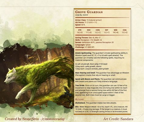 Grove Guardian Forest Monsters Dnd, Dnd Jungle Monsters, Homebrew Monsters 5e, Dnd Homebrew Monsters, Feywild Dnd, Forest Monsters, Dnd Animals, Dnd Encounters, Homebrew Monsters