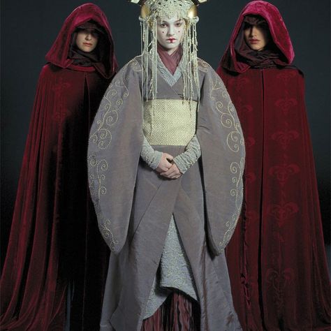 The pre-Senate gown Amidala wears is strongly influenced by the Japanese kimono. Padme Outfits, Padme Amidala Costume, Star Wars Padme Amidala, Queen Amidala, Star Wars Padme, Star Wars Fashion, Kimono Outfit, Padme Amidala, Star Wars Outfits