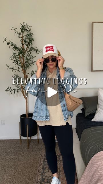 Nina Caviggiola • momhood & midsize style on Instagram: "Can’t go wrong with a Jean jacket and leggings, just add your favorite oversized tee!   Comment LOVE LEGGINGS below to receive a DM with the link to shop this post on my LTK ⬇ https://liketk.it/4RhIv  Leggings outfit for early fall! Leggings: M, Top: M (runs oversized), jacket: L (but could do M)   Mom style, mom outfit, size 10, midsize, leggings, aerie, graphic tee, soccer mom, cool mom, easy & elevated fall style, fall outfit, fall sale.  #ltkmidsize #ltkfallsale #ltkstyletip" Wide Leg Jeans And Sweatshirt Outfit, Athleisure Outfits Mom, Sports Mom Outfits Fall, Fall Soccer Mom Outfits, Jean Jacket With Leggings Outfits, Easy Fall Outfits For Moms, Fall Mom Outfits 2024, Oversized Hoodie Outfit Women, Trendy Mom Outfits Fall 2024