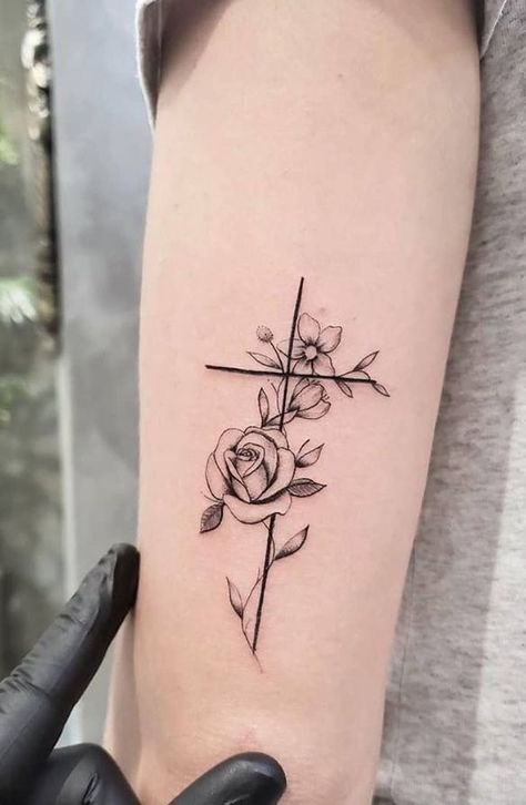 160+ Best Carnation Flower Tattoo Designs With Meanings (2023) Tato Lengan Bawah, Tato Geometris, Rosen Tattoo Frau, Cross Tattoos For Women, Female Tattoos, Cross Tattoos, Men Tattoos, Cross Tattoo Designs, Religious Tattoos