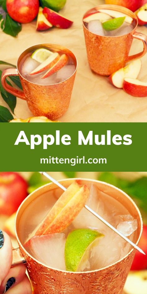 Apple Moscow Mule Recipe, Vodka Mule Recipe, Fall Happy Hour, Apple Moscow Mule, Green Apple Vodka, Ginger Beer Drinks, Apple Juice Drinks, Cider Cocktail Recipes, Vodka Cocktails Easy