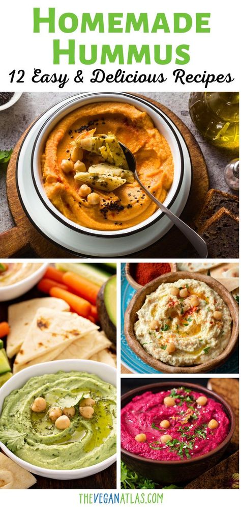 Everyone loves hummus — or at least, everyone I know! Here's an easy and economical homemade hummus recipe, with 12 tasty variations. #vegansnacks | vegan hummus recipe | vegan hummus recipe healthy Vegan Hummus Recipe, Easy Homemade Hummus, Healthy Hummus Recipe, Homemade Hummus Recipe, Tahini Dip, Sweet Potato Hummus, Hummus Recipe Homemade, Easy Hummus, Healthy Vegan Snacks