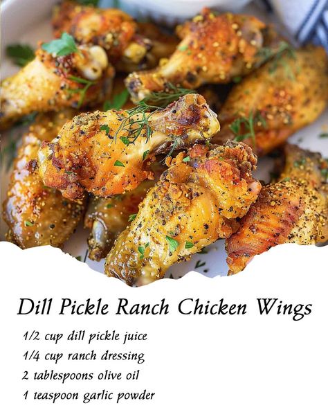 Dill Pickle Ranch Chicken Wings Dill Pickle Ranch Chicken Wings, Dill Pickle Ranch, Pickle Ranch, Ranch Chicken Wings, Wings Recipe Baked, Dill Chicken, Pickled Cauliflower, Chicken Sauce Recipes, Wing Sauce Recipes