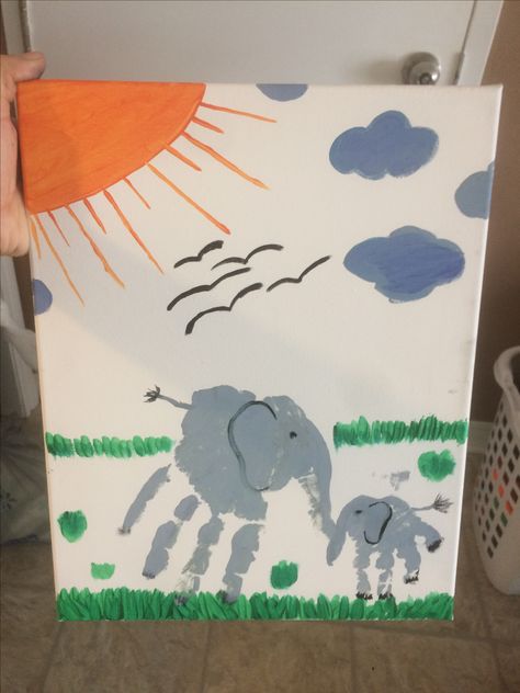 Daddy son handprint elephant Handprint Elephant, Elephant Handprint, Infants Crafts, May Crafts, Class Activity, Baby Art Projects, Diy Toddler, Handprint Crafts, Class Activities