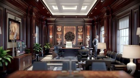 Luxury Home Office Design, Lawyer Office Interior, Classic Office Design, Luxury Office Interior, Luxury Home Office, Executive Office Design, Modern Home Offices, Modern Luxury Interior, Commercial And Office Architecture