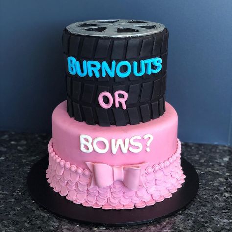 Burnouts And Bows Cake, Gender Reveal Ideas Truck Theme, Gender Reveal Cake Burnouts Or Bows, Gender Reveal Ideas Truck Exhaust, Mustang Gender Reveal, Gender Reveal Biker Theme, Tires Or Bows Gender Reveal, Burn Out And Bows Gender Reveal, Gender Reveal Bows Or Burnouts