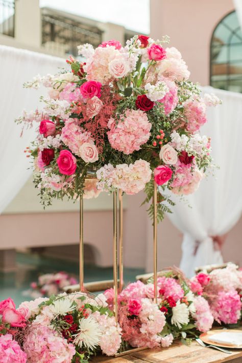 Hot Pink Wedding Theme Table Settings, Pink Reception Flowers, Bright Pink Flowers Wedding, Pink Wedding Pallet Ideas, Wedding Colors Hot Pink, All Pink Wedding Flowers, Colorful Pink Wedding, Loveshackfancy Aesthetic Wedding, March Wedding Themes