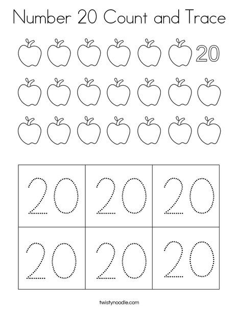 Number 20 Count and Trace Coloring Page - Twisty Noodle Number 20 Crafts For Preschool, Number 20 Activities, Number 20 Activities For Preschool, Number 20 Worksheets For Preschool, Number 20 Worksheet, Preschool Curriculum Free, 30 Number, Numbers To 20, Alphabet Activities Kindergarten