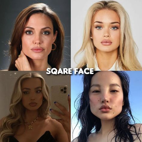 which ones is your face shepe ?? #roundface #ovalface #sqareface #diamondface #heartshape #oblongface#tips #face #beauty Best Makeup For Square Face, Square Face Shape Makeup, Square Face Aesthetic, Square Face Makeup Looks, Eyebrows For Square Face, Square Jaw Women, Smile Types, Square Face Women, Square Face Haircut