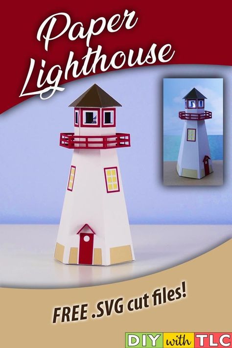 3d Paper Houses Svg Free, Cricut 3d Projects, Free 3d Papercraft Templates, Paper Lighthouse, 3d Cricut, 3d Paper Projects, Paper Flower Arrangements, 3d Craft, Papercraft Templates