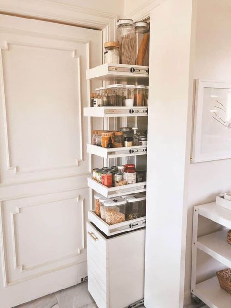 Pantry Organization Diy, Narrow Pantry, Tiny Pantry, Pantry Closet Design, No Pantry Solutions, Deep Pantry, Diy Pantry Organization, Dream Pantry, Pantry Organization Ideas