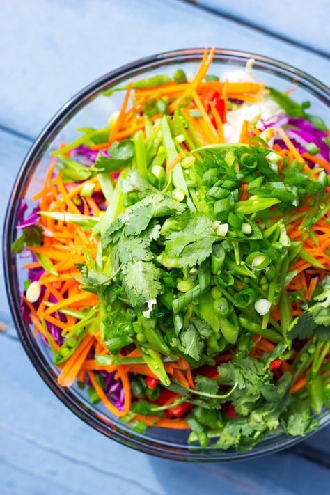 Creamy Rainbow Asian Slaw - She Likes Food Rainbow Tacos, Rainbow Slaw, Asian Slaw, Salad Bar, Seaweed Salad, She Likes, Coleslaw, Tomato Salsa, Appetizer Snacks