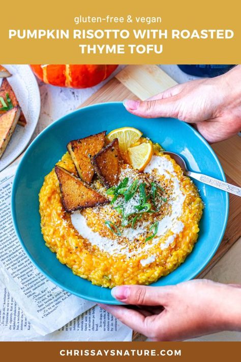 Vegan Pumpkin Risotto, Vegan Risotto, Chicken Risotto, Pumpkin Risotto, Dairy Free Pumpkin, Fall Vegan Recipes, Vegan Beans, Fall Dinner Recipes, Crispy Tofu