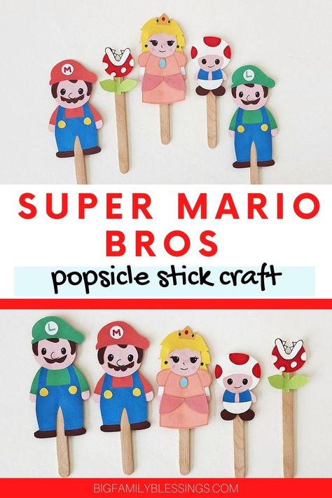 Mario Puppet Craft, Super Mario Preschool Activities, Mario Bros Arts And Crafts, Super Mario Bros Crafts For Kids, Mario Brothers Crafts, Easy Mario Crafts, Mario And Luigi Crafts, Super Mario Bros Crafts, Video Game Activities For Kids