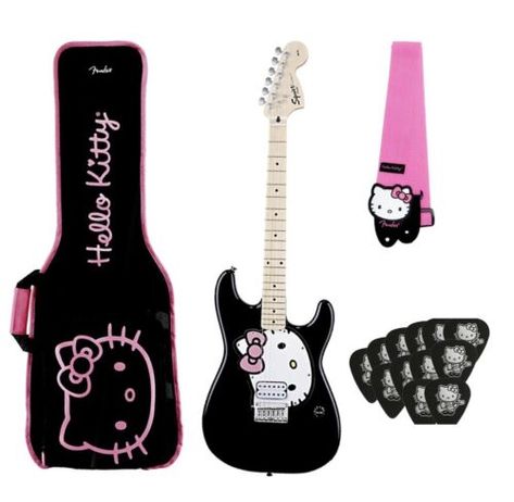 Hello Kitty Electric Guitar w/ Gig Bag, Strap and Picks by Fender Rare Set | eBay Unique Electric Guitar Designs, Cool Speakers, Scenecore Accessories, Hello Kitty Electric Guitar, Guitars For Kids, Aaliyah Drawing, Hello Kitty Guitar, Plastic Overlay, Wishlist Clothes