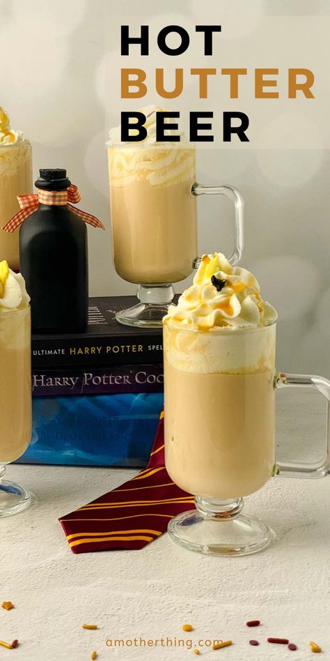 Butter Beer Non Alcoholic, Hot Butterbeer Recipe Harry Potter, Hot Butterbeer Recipe Alcoholic, Boozy Butterbeer Recipe, Butterbeer Recipe Hot, Crockpot Butterbeer, How To Make Butterbeer Harry Potter, Hot Christmas Drinks Nonalcoholic, Butterbeer Milkshake