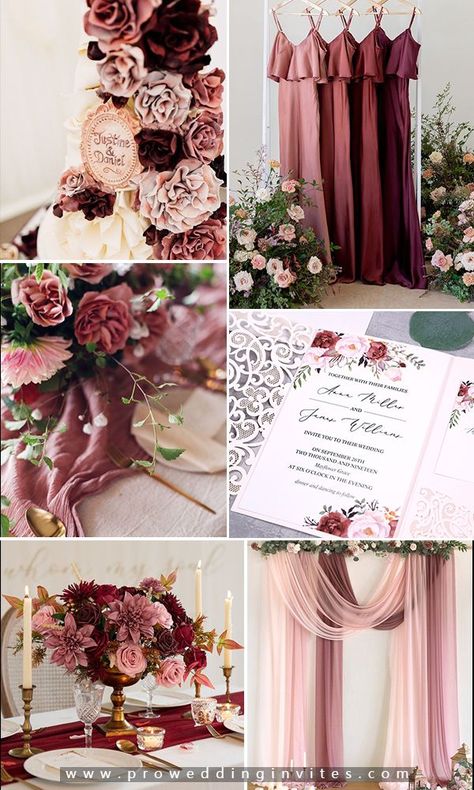 Fall Wedding Color Combinations, Red Blush Wedding Color Schemes, Cabernet And Champagne Wedding Colors, Red Pink Wedding Color Schemes, Rustic Color Palette Wedding, Romantic Elegant Wedding Theme, Berry Pink Wedding, February Wedding Ideas, Red Theme Wedding