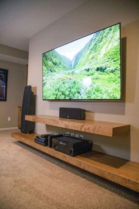 Wood Entertainment Unit, Industrial Ideas, Floating Shelves Entertainment Center, Shelves Industrial, Tv Fal, Floating Entertainment Center, Under Tv, Built In Entertainment Center, Diy Entertainment