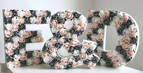 Grey And White Wedding Decor, Blush Pink And Grey Wedding, Fillable Letters, Blush And Grey Wedding, Grey Wedding Decor, Pink Grey Wedding, Grey Wedding Theme, White Wedding Decor, Wedding Centrepiece