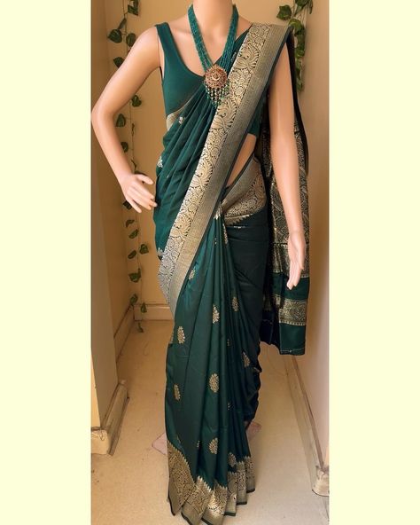 Www.Thejacouture.in > silk sarees > Bottle green Art silk saree. . Bottle green Art silk saree with silver gold zari design all over saree and border. Comes with bottle green blouse piece. Saree height: 48 inches. Saree length: 5.5 meters. Blouse: 80cm . Priced:1750/- INR Normal wash. . Neckpiece: @adornachennai . #sareelove #india #sareeday #sareestyle #sareelovers #sareedraping #sareeblousedesigns #sareenotsorry #sareelover #sareeaddict #artsilk #artsilksarees #bottlegreensaree Bottle Green Blouse, Bottle Green Saree, Indian Bridal Lehenga, Green Saree, Art Silk Sarees, Bottle Green, Green Art, Green Blouse, Saree Styles