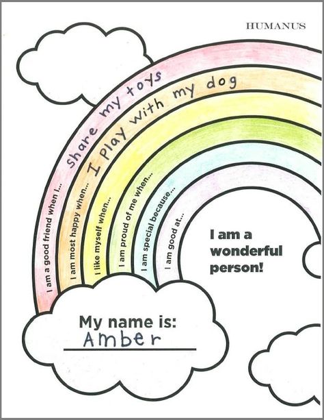 Rainbow worksheet for kids! Fun and FREE! Finish each sentence and color the rainbow!  I am a good friend when I...  I am most happy when...  I like myself when...  I am proud of me when...  I am special because... I am good at... I Am Awesome Because Worksheet, I Am Special Activities, I Am Activities, About Myself Worksheet For Kids, I Am Unique Activities Kids, I Am Special Crafts, Am I A Good Friend, Rainbow Worksheet, Kids Group Activities