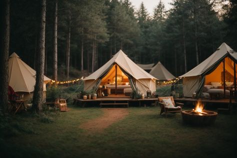 "Experience the magic of glamping in the heart of the forest. Escape to nature's embrace with our enchanting glamping retreat. Discover cozy tents, crackling campfires, and the soothing sounds of the wild. It's a forest getaway like no other! 🌲✨ #GlampingAdventures #ForestRetreat" Tent Living, Tiny House Village, Bakery Design Interior, Forest Camp, Camping Inspiration, Glamping Resorts, Maximalist Design, Camping Aesthetic, Glamping Site