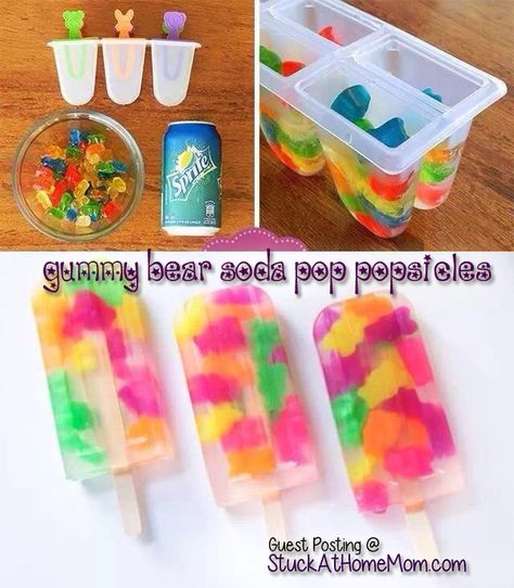 Gummy Bear Soda Pop Popsicles - @stuckathomemom Gummy Bear Popsicles, Making Gummy Bears, Carcase Iphone, Sommer Mad, Summer Snacks, Deilig Mat, Snacks Für Party, Ice Pops, Gummy Bear