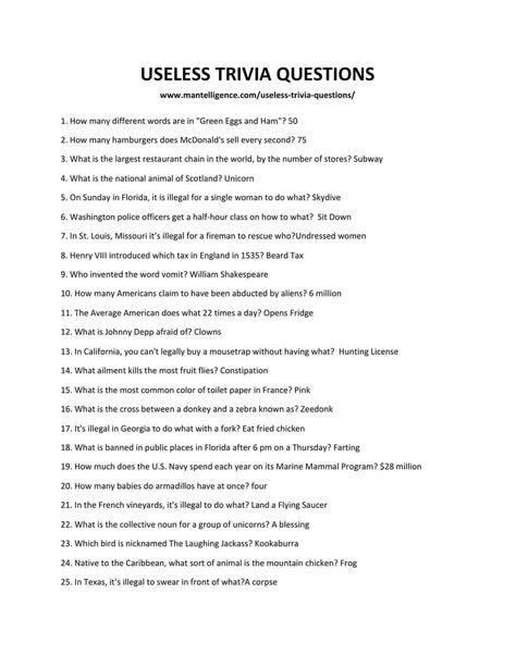 USELESS TRIVIA QUESTIONS-1 Pop Culture Trivia Questions And Answers, Trivia Questions And Answers For Teens, Random Trivia Questions And Answers, Trivia Questions And Answers For Adults, Funny Trivia Questions And Answers, Office Trivia Questions, Fun Trivia Questions And Answers, Movie Trivia Questions And Answers, Trivia Questions For Adults