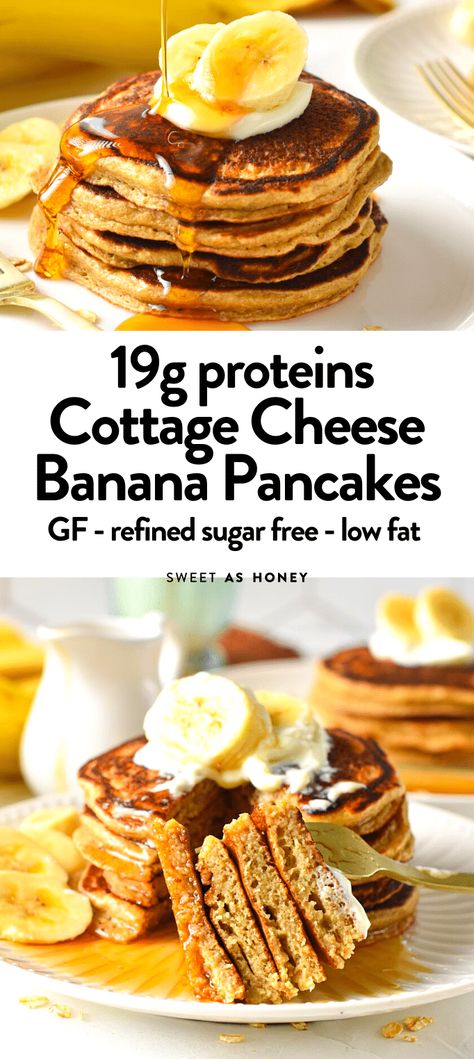 Cottage Cheese Banana Oatmeal Protein Pancakes, Banana Cottage Cheese Pancakes, Cottage Cheese Banana Pancakes, Cottage Cheese Oatmeal Pancakes, Egg Replacer Recipes, Oat Banana Pancakes, Cottage Cheese Banana, Breaky Ideas, Cottage Cheese Protein Pancakes