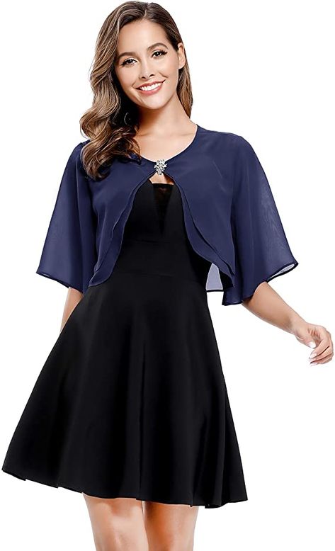 Turtle Neck Dresses, Chiffon Shrug, Shrug For Dresses, Womens Trendy Dresses, Off Shoulder Gown, Women Blouses Fashion, Blue Evening Dresses, Shrug Cardigan, Trendy Fashion Tops