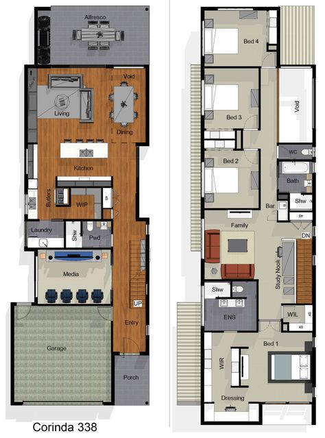 Sketchup Tutorials, Two Storey House Plans, Duplex Floor Plans, Narrow House Designs, Narrow House Plans, Narrow Lot House, 2 Storey House Design, Narrow Lot House Plans, Little House Plans