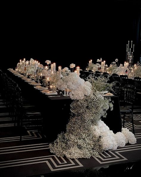 Black Wedding Decorations, Black And White Wedding Theme, Dream Wedding Reception, Dream Wedding Decorations, White Wedding Theme, Luxury Wedding Decor, Ceiling Installation, Wedding Decor Inspiration, Black White Wedding