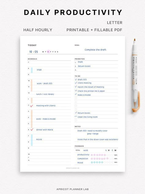 Half-Hourly Daily Productivity Planner with Review and DO1P (Printable PDF) plannerlayouts #printablestudentplanner #dailyplannerprintablesfree My Daily Choice Business, Study Planner Printable Free, Daily Productivity Planner, Simple Daily Planner, Daily Planner Printables Free, Daily Planner Hourly, Free Daily Planner, Planner Lettering, Daily Schedule Planner