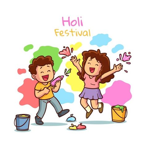 Holi Illustration Design, Holi Cartoon Drawing, Happy Holi Drawing For Kids, Holi Festival Drawing Sketch, Holi Illustration Art, Holi Drawing For Kids Easy, Happy Holi Illustration, Holi Drawings, Holi Cartoon