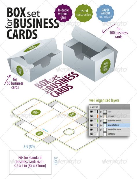 Box Set For Business Cards - Packaging Print Templates Card Box Template, Prints Business, Templat Kotak, Box Design Templates, Kad Nama, Folded Business Cards, Photography Business Cards Template, Free Business Card Design, Cards Packaging