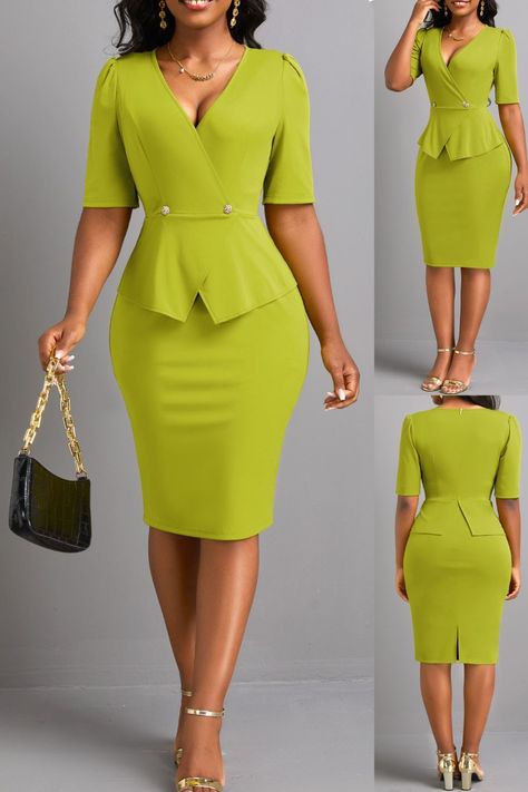 Office Dresses For Women Work Attire, Business Dress Women, Skirt Bodycon, Green Bodycon Dress, Corporate Dress, Stylish Work Attire, Office Dresses For Women, Work Dresses For Women, Elegant Dresses Classy