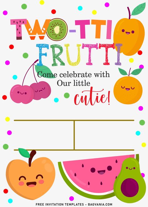 Twotti Fruity, Tutti Frutti Birthday Party, Tutti Frutti Party, Summer Birthday Invitations, Birthday Party Invitations Free, Fruit Birthday Party, Fruit Birthday, 2nd Birthday Party Themes, Girl Birthday Decorations