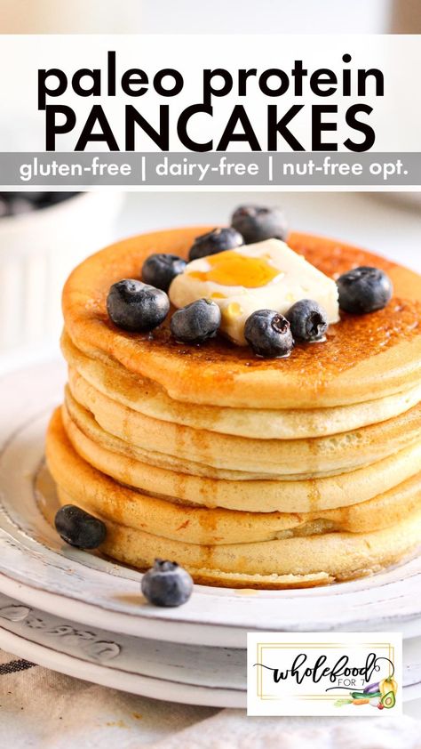 Paleo Protein Pancakes - WholeFoodFor7 Paleo Pancake Mix Recipe, Camping Keto, Paleo Protein Pancakes, Paleo Breakfast Ideas, Gluten Free Protein Pancakes, Whole Foods Meal Plan, Paleo Breakfasts, Paleo Waffles, Blueberry Lemon Scones