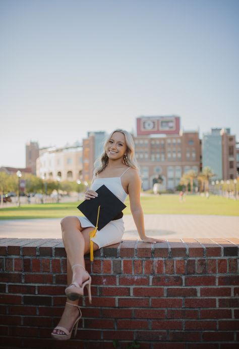 Fsu Grad Pics, Fsu Grad Photos, Fsu Graduation Pictures, University Graduation Outfit Dresses, Graduate Pictures, University Graduation Outfit, Fsu Graduation, College Pics, Grad Hats